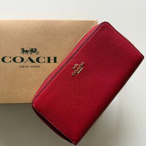 Coach Long Zip-Around Leather Wallet Red w Gold Hardware AUTHENTIC
